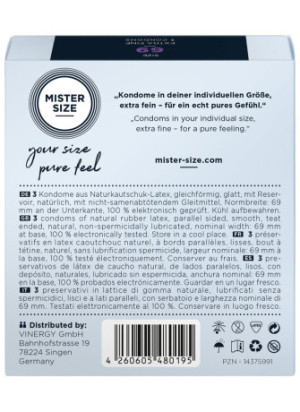 Boite de 3 préservatifs latex avec réservoir, 7 tailles disponibles Mister Size - MS03